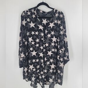 Torrid Chiffon Shirt Star Print Kimono Black Plus‎ Size 4X
